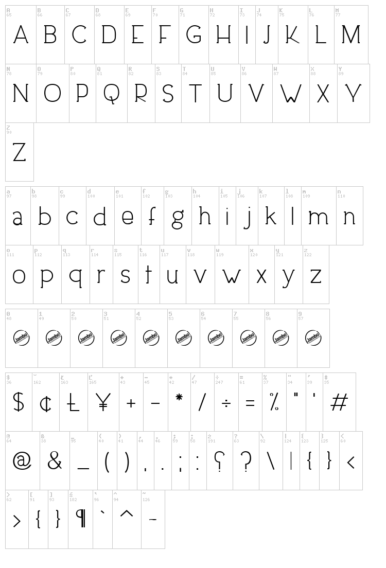 Downtown Elegance font map